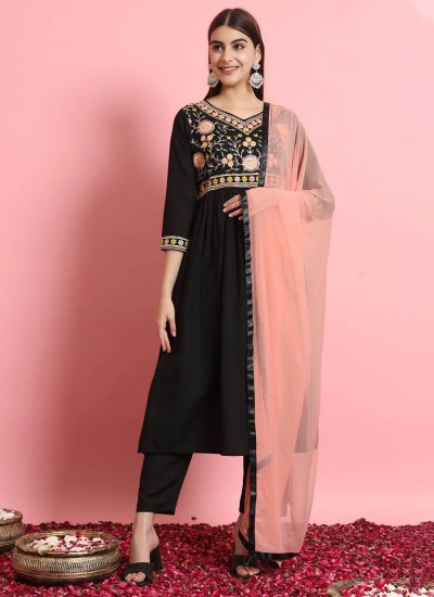 Designer Salwar Suit Embroidered Rayon in Black