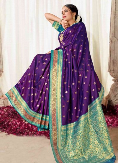 Designer Saree Woven Silk in Purple