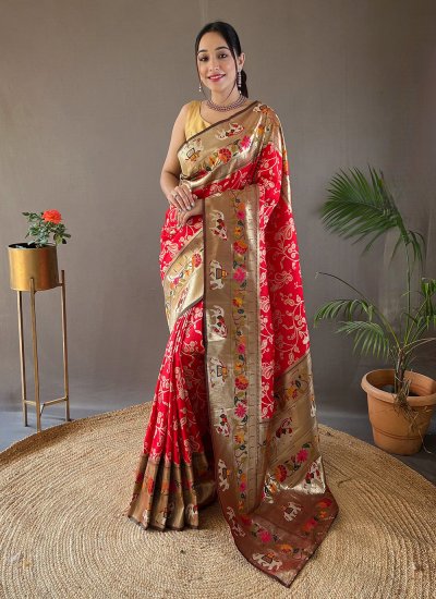 Designer Traditional Saree Printed Silk in Red