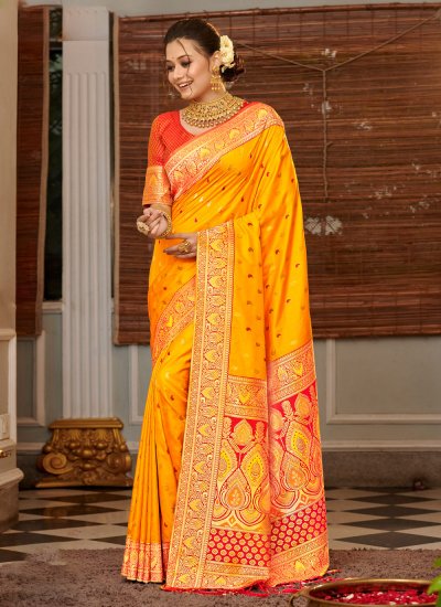 Designer Traditional Saree Weaving Banarasi Silk in Yellow