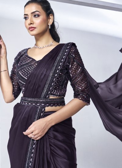 Desirable Crepe Silk Purple Designer Saree