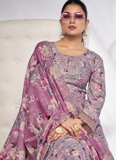Digital Print Cotton Designer Salwar Kameez in Lavender