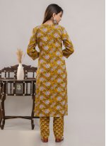 Digital Print Rayon Readymade Salwar Suit in Mustard