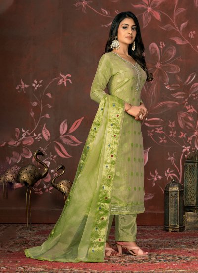 Dignified Woven Green Salwar Kameez 