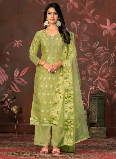 Dignified Woven Green Salwar Kameez 