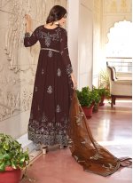 Dilettante Brown Sequins Faux Georgette Trendy Gown
