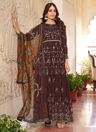 Dilettante Brown Sequins Faux Georgette Trendy Gown