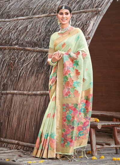 Dilettante Green Cotton Designer Traditional Saree