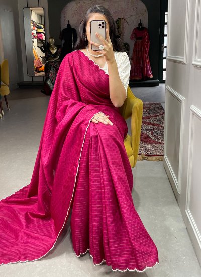 Distinctive Cotton Lucknowi work Pink Classic Saree