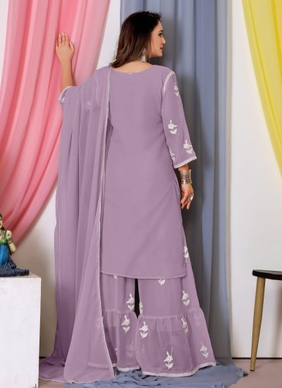 Distinctive Embroidered Mauve  Georgette Trendy Salwar Suit