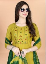 Distinctively Blended Cotton Yellow Embroidered Designer Salwar Suit