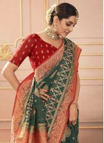 Distinctively Green Embroidered Classic Saree