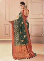 Distinctively Green Embroidered Classic Saree