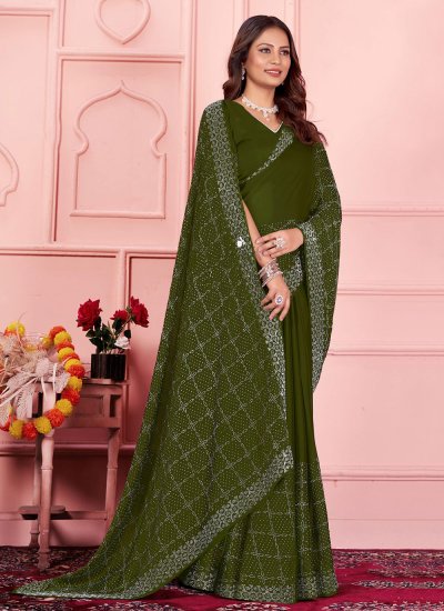 Divine Green Embroidered Saree