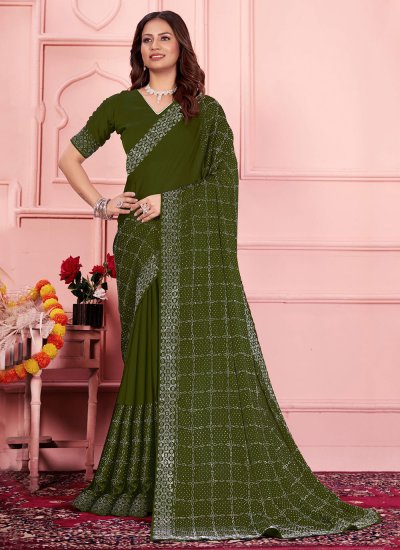 Divine Green Embroidered Saree