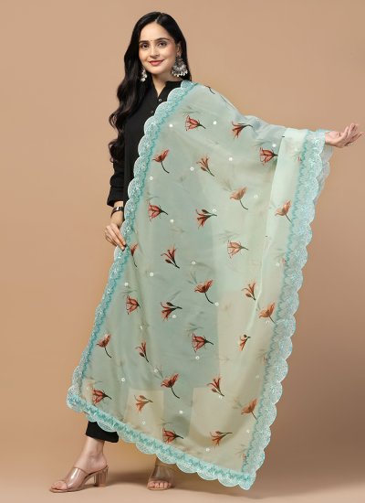 Dupatta Digital Print Organza in Multi Colour