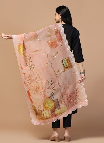 
                            Dupatta Digital Print Organza in Peach