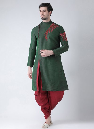Dupion Silk Embroidered Green Angrakha