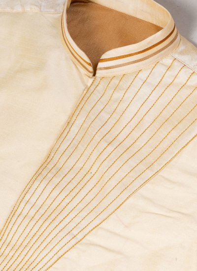 Dupion Silk Fancy Kurta Pyjama in Cream