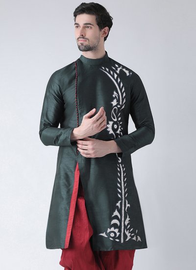 Dupion Silk Green Embroidered Angrakha