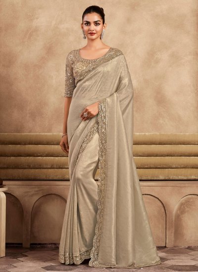 Elegant Border Silk Beige Trendy Saree