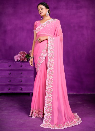 Elegant Pink Festival Trendy Saree