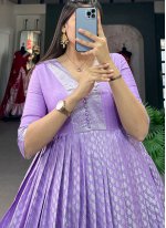 Elite Lavender Weaving Jacquard Silk Trendy Gown