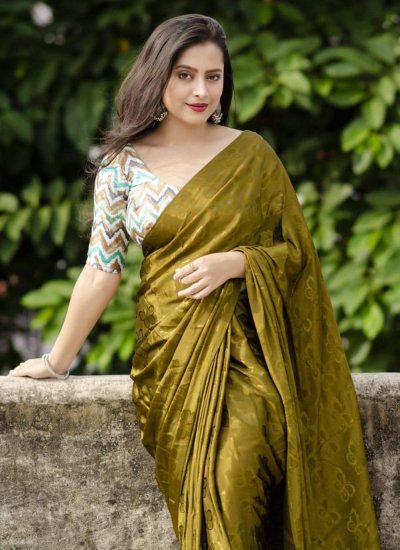 Elite Silk Blend Green Fancy Trendy Saree
