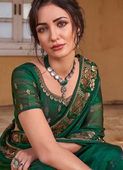 Embroidered Art Silk Trendy Saree in Green