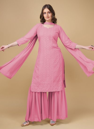 Embroidered Georgette Designer Salwar Suit in Pink