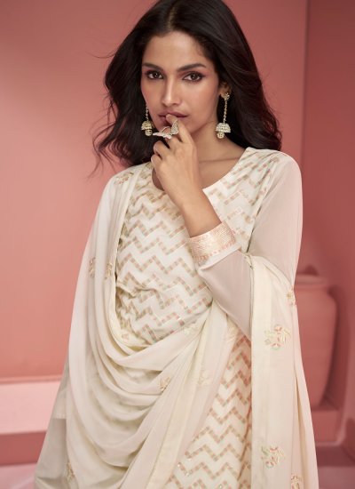 Embroidered Georgette Designer Salwar Suit in White