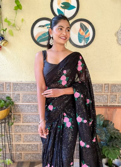 Embroidered Georgette Designer Traditional Saree in Black
