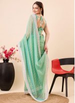 Embroidered Net Contemporary Saree in Sea Green