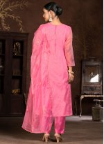 Embroidered Organza Pant Style Suit in Pink
