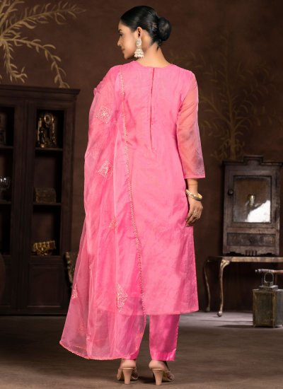 Embroidered Organza Pant Style Suit in Pink