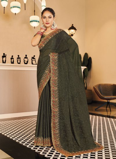 Embroidered Shimmer Designer Traditional Saree in Sea Green