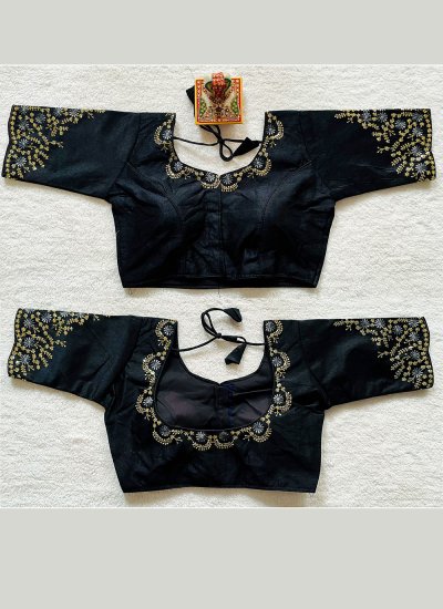 Embroidered Silk Designer Blouse in Black