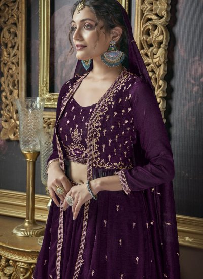 Embroidered Silk Readymade Lehenga Choli in Purple