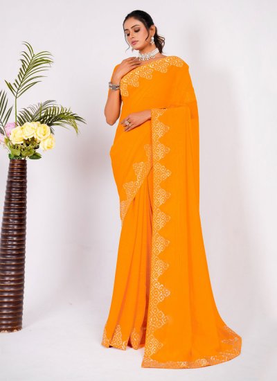 Embroidered Silk Trendy Saree in Yellow