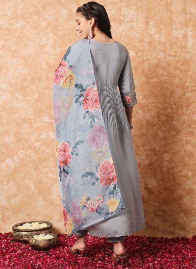 Embroidered Viscose Trendy Salwar Kameez in Grey