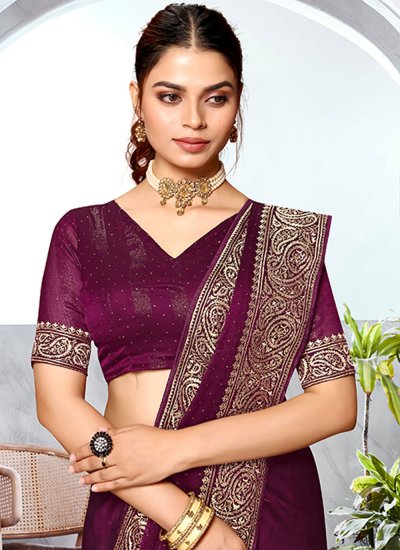 Enchanting Embroidered Wine Trendy Saree