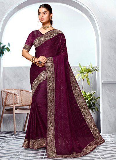 Enchanting Embroidered Wine Trendy Saree