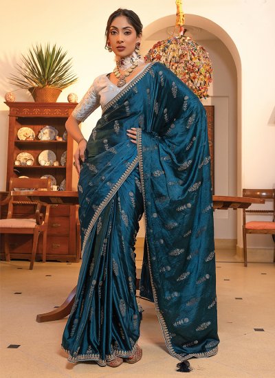 Energetic Viscose Embroidered Morpeach  Trendy Saree