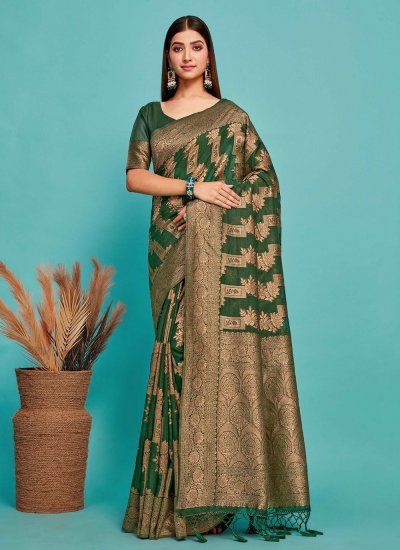 Engrossing Green Party Trendy Saree