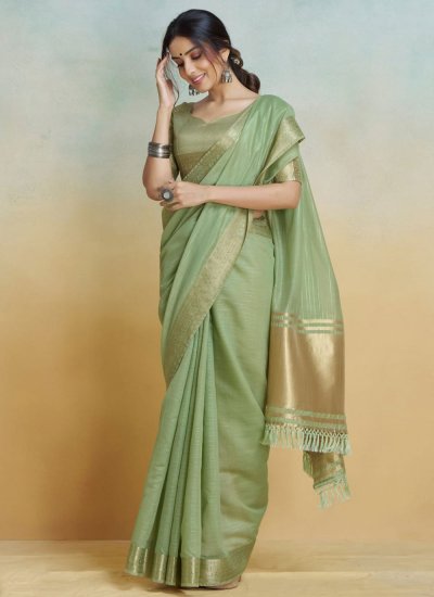 
                            Enthralling Green Weaving Traditional Saree