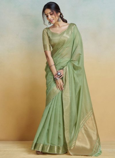 Enthralling Green Weaving Traditional Saree