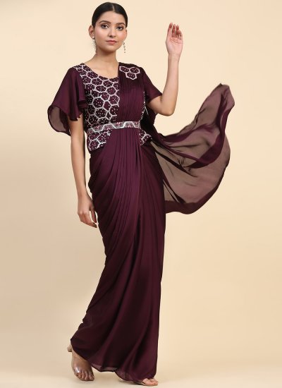 
                            Enticing Satin Embroidered Wine Trendy Saree