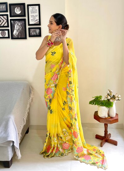 Enticing Yellow Sequins Designer Traditional Saree