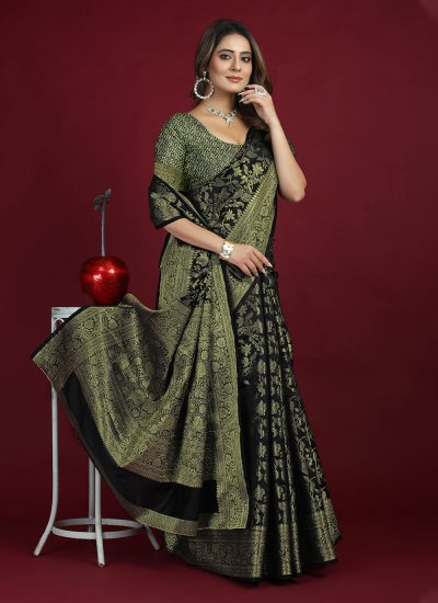 
                            Excellent Banarasi Silk Black Contemporary Saree