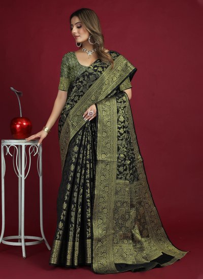 Excellent Banarasi Silk Black Contemporary Saree